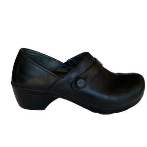 Dansko Solstice Black Leather Button Strap Clog Shoe Slip-On Size 40